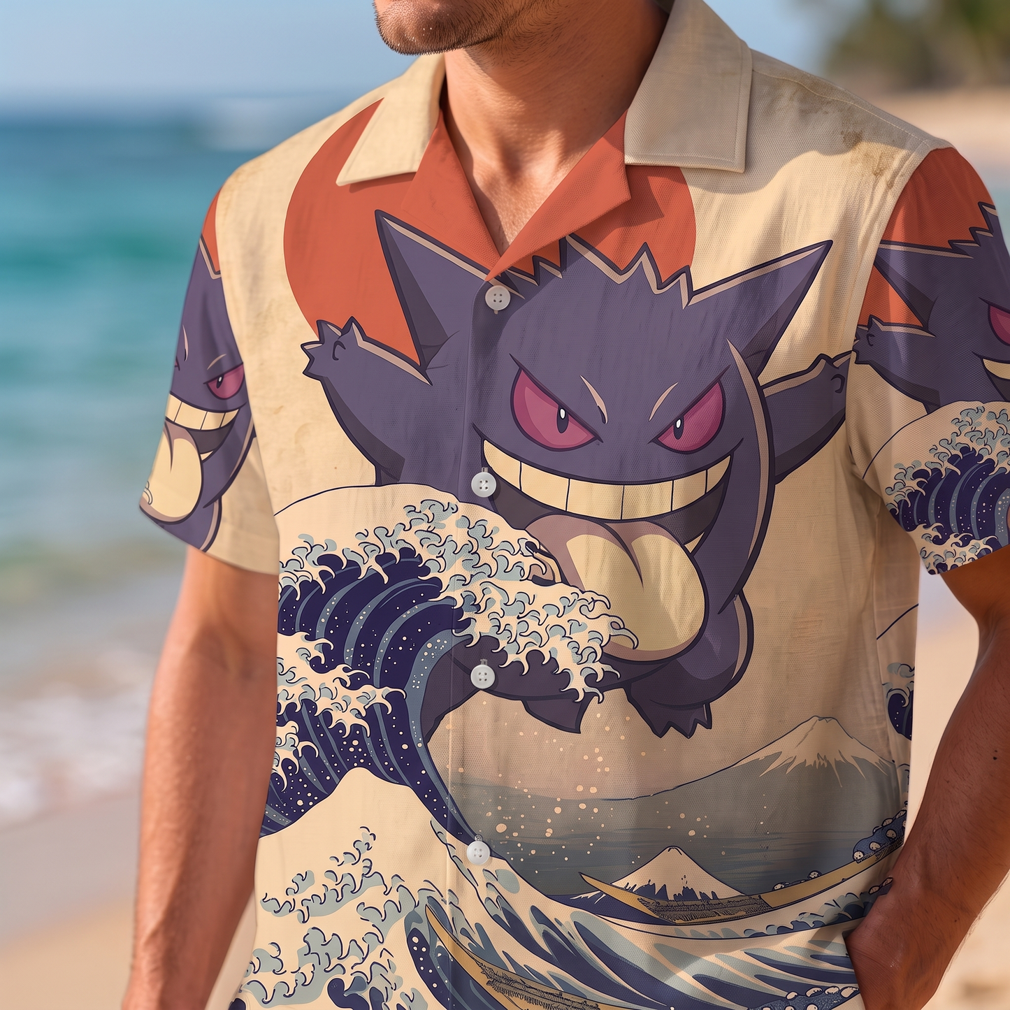 PKM Gengar Japanese Style Hawaiian Shirt & Shorts