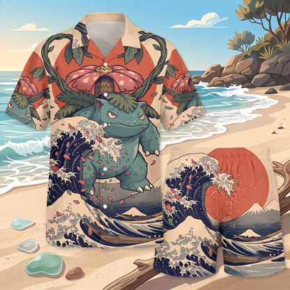 PKM Custom Poke Japanese Style Hawaiian Shirt & Shorts
