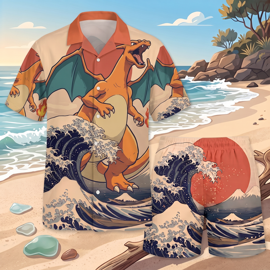 PKM Custom Poke Japanese Style Hawaiian Shirt & Shorts