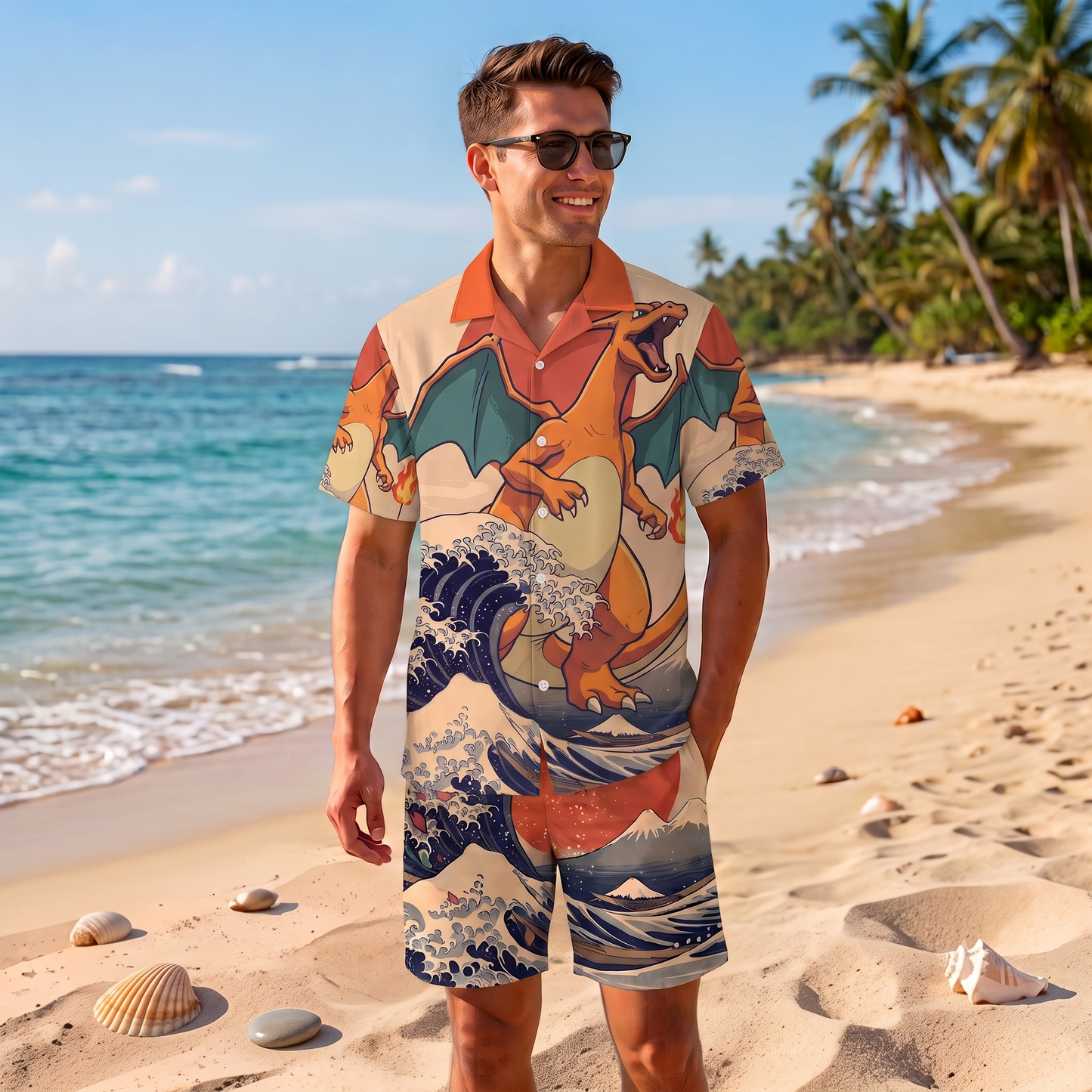 PKM Charizard Japanese Style Hawaiian Shirt & Shorts