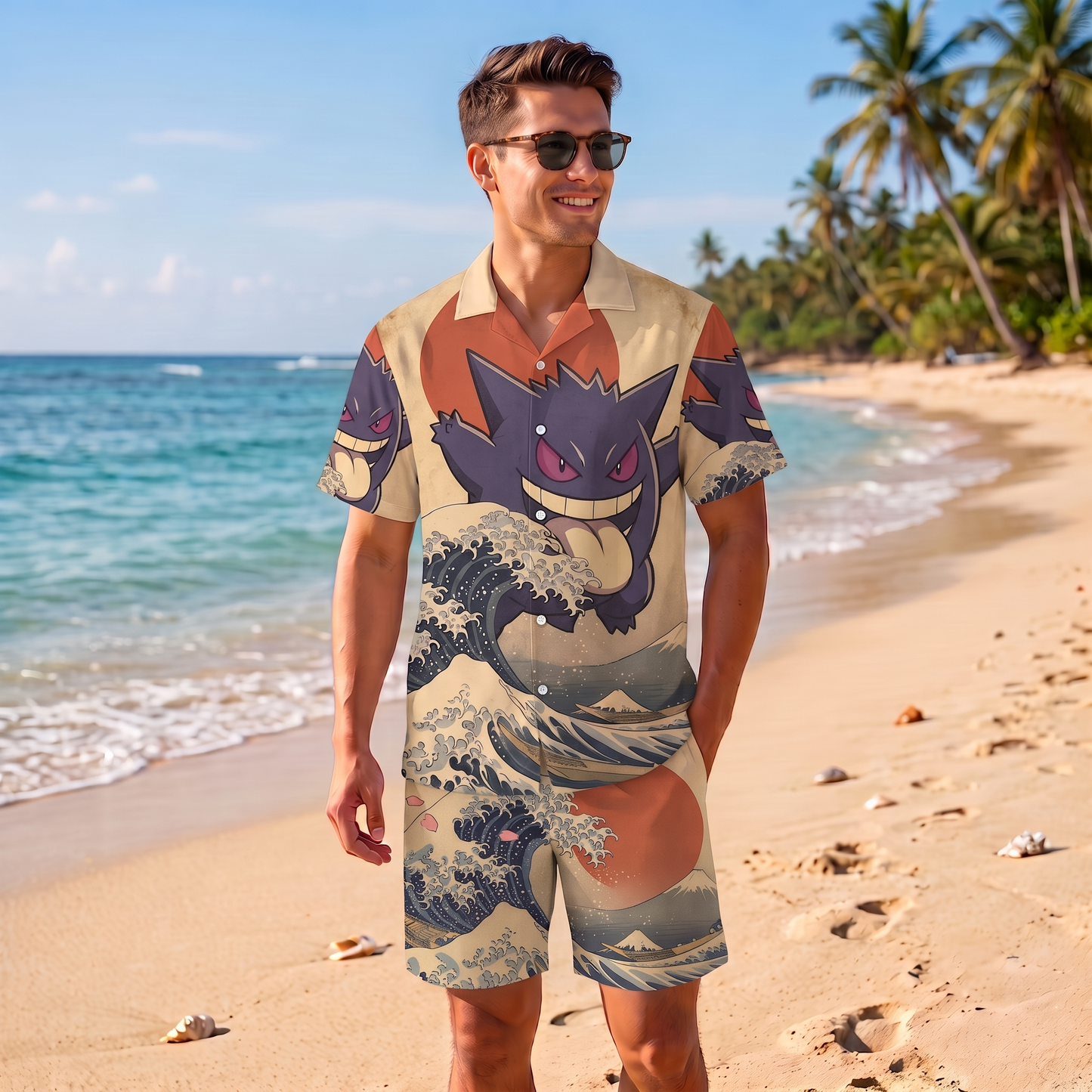 PKM Gengar Japanese Style Hawaiian Shirt & Shorts