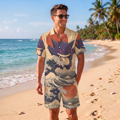 PKM Gengar Japanese Style Hawaiian Shirt & Shorts