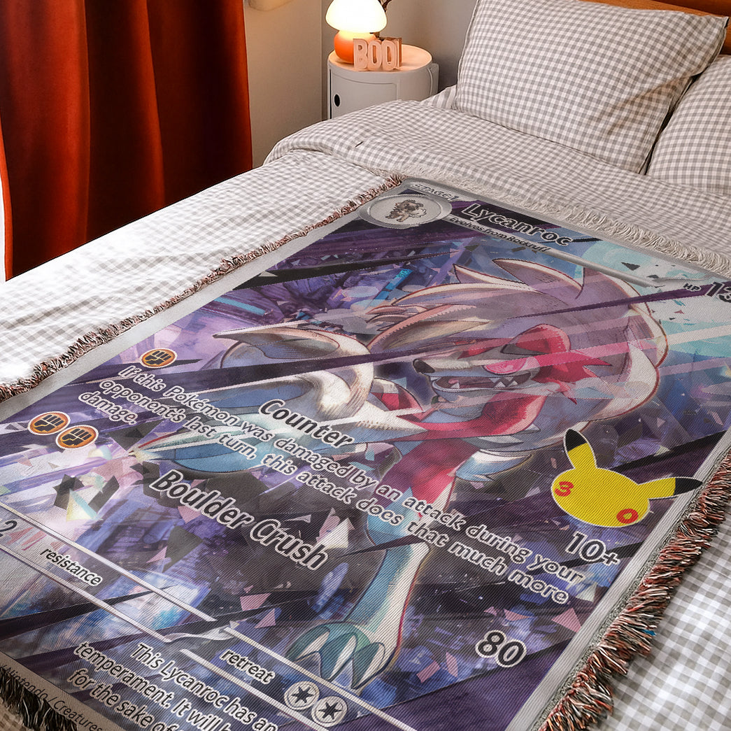 PKM Lycanroc Card Custom Woven Blanket