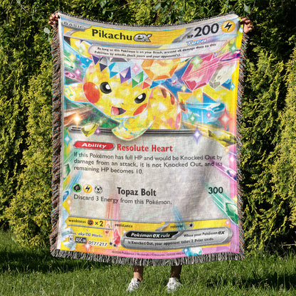 PKM Pikachu EX Card Custom Woven Blanket