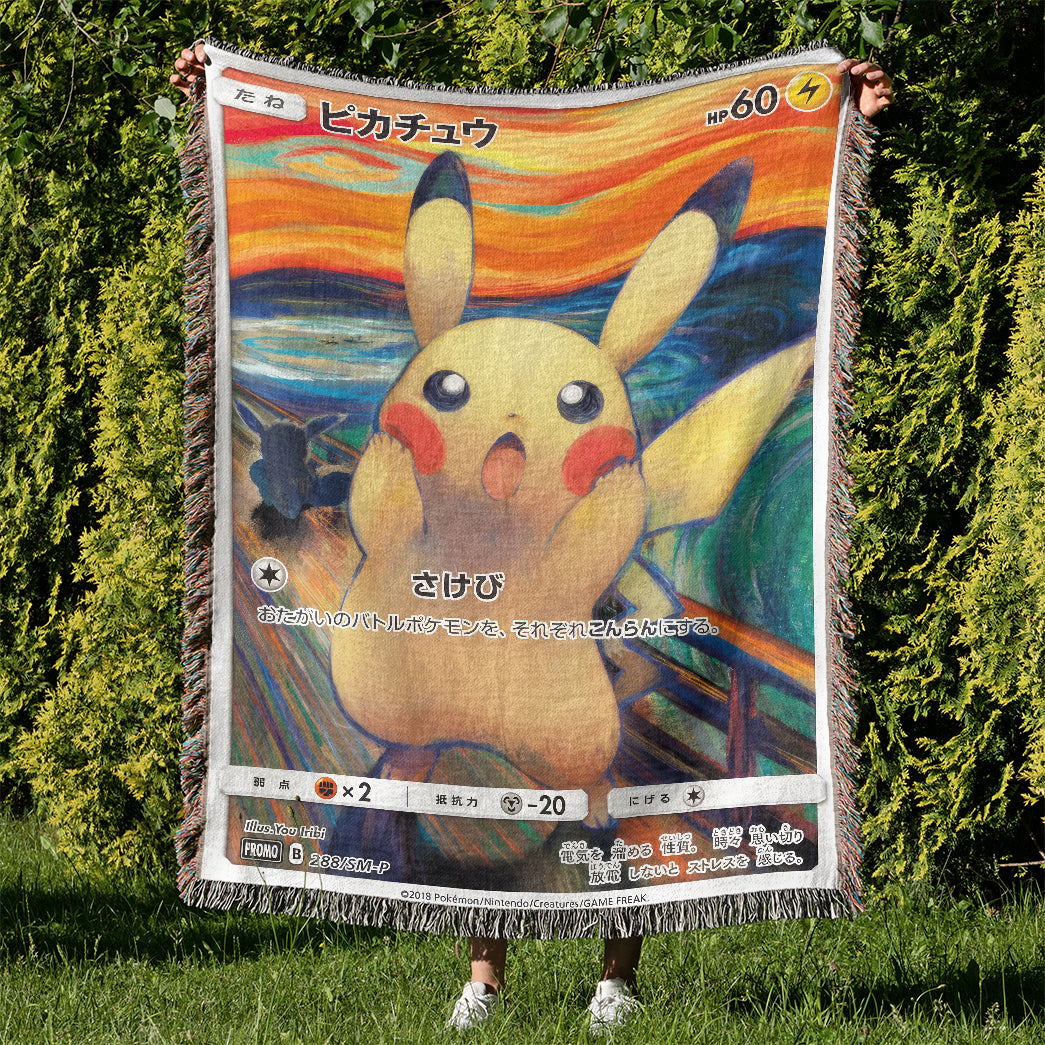 PKM Pikachu The Scream Custom Woven Blanket
