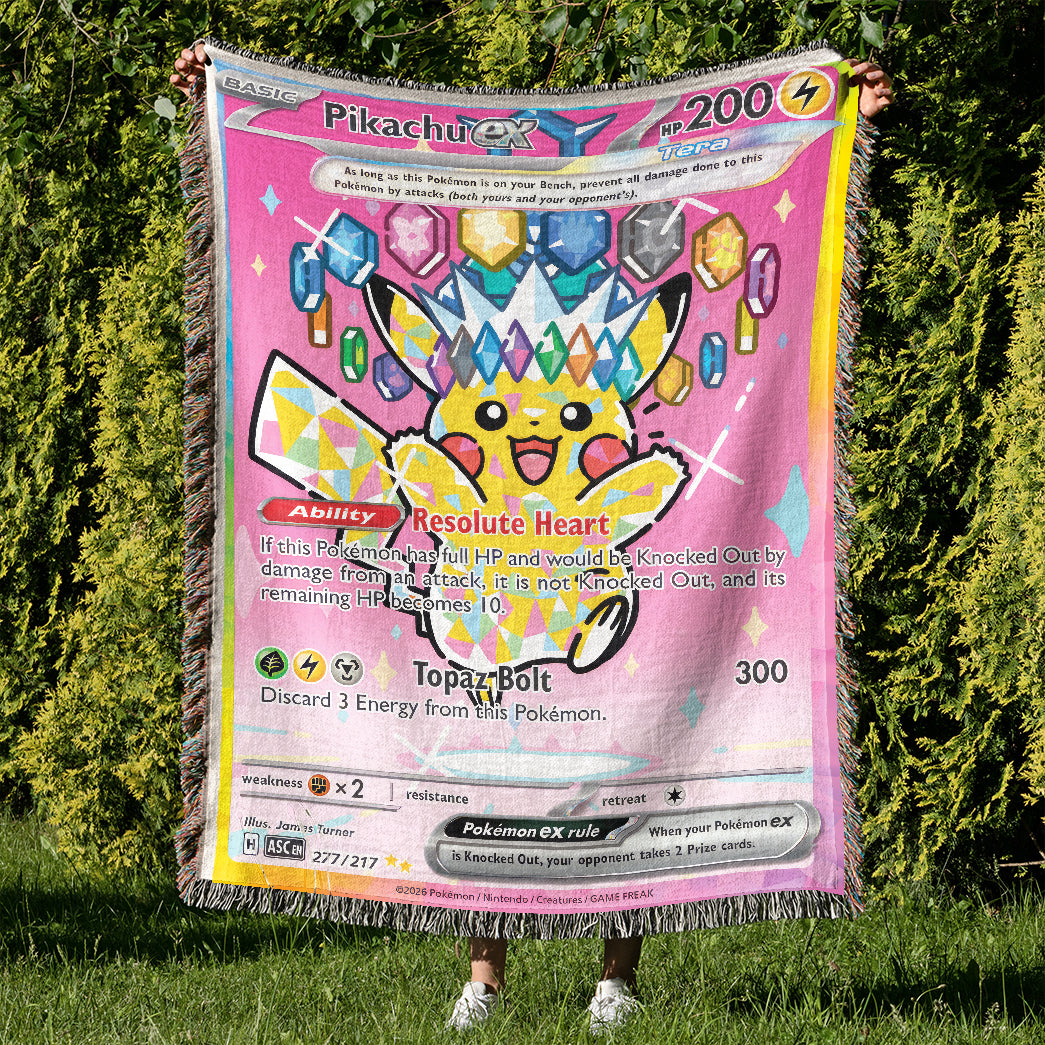 PKM Pikachu EX Card Custom Woven Blanket