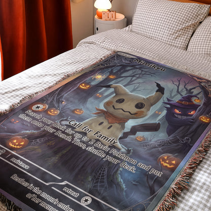 PKM Mimikyu And Gengar Halloween Custom Woven Blanket