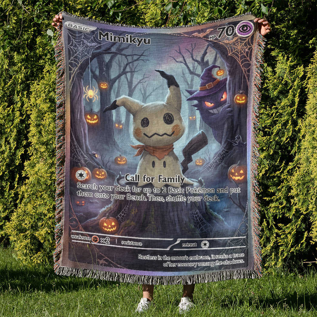 PKM Mimikyu And Gengar Halloween Custom Woven Blanket