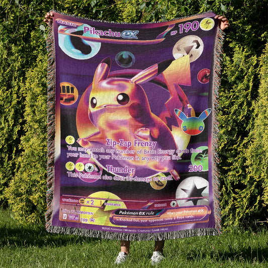 PKM Pikachu ex Card Custom Woven Blanket