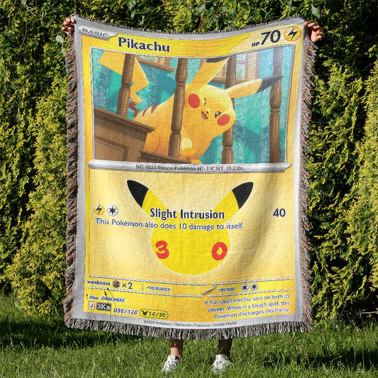 PKM Pikachu Card Custom Woven Blanket