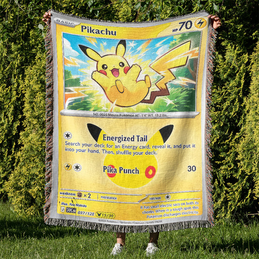 PKM Pikachu Card Custom Printed Woven Blanket