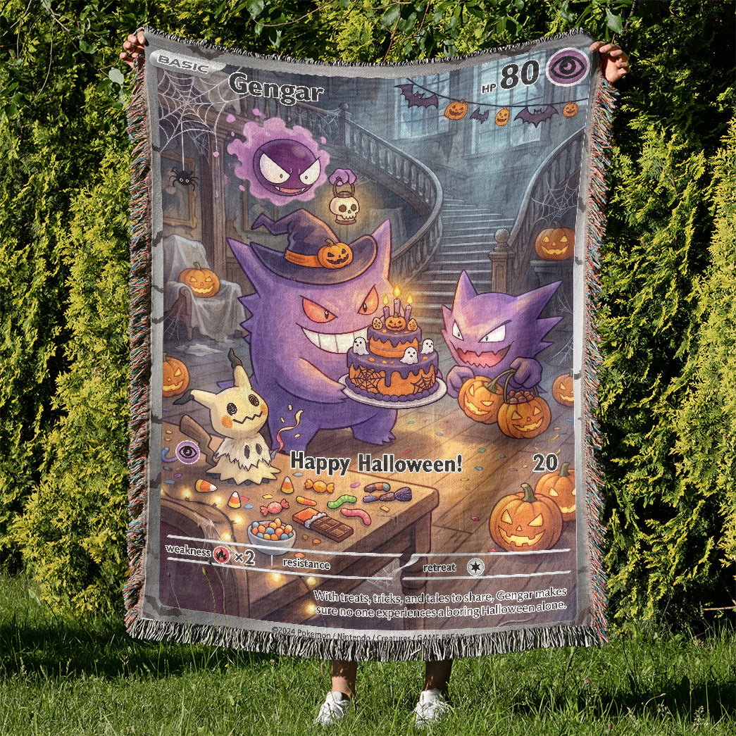 PKM Gengar Evolution Halloween Custom Woven Blanket