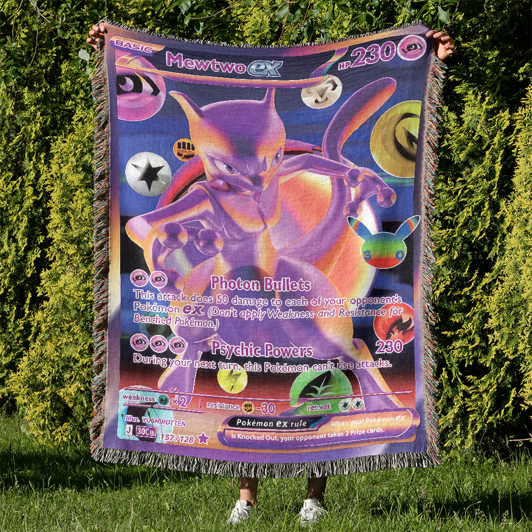 PKM Mewtwo ex Card Custom Woven Blanket