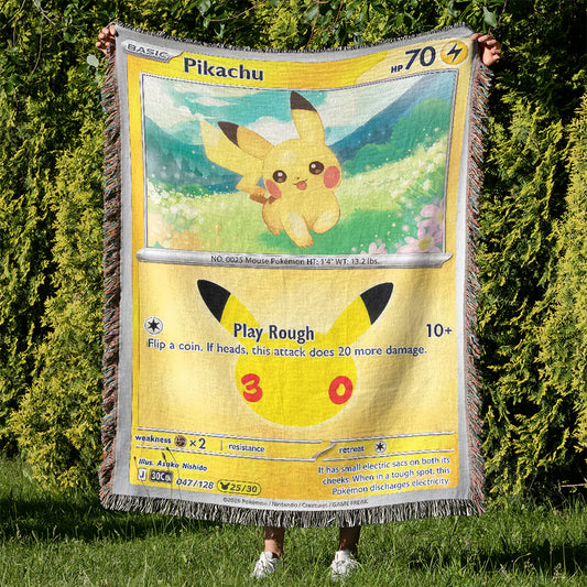PKM Pikachu ex Card Custom Printed Woven Blanket