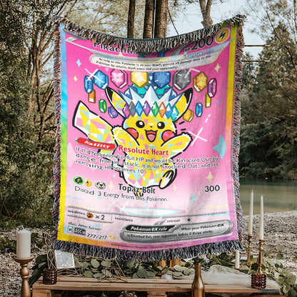 PKM Pikachu EX Card Custom Woven Blanket