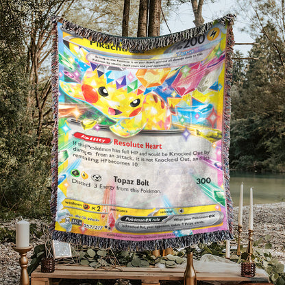 PKM Pikachu EX Card Custom Woven Blanket