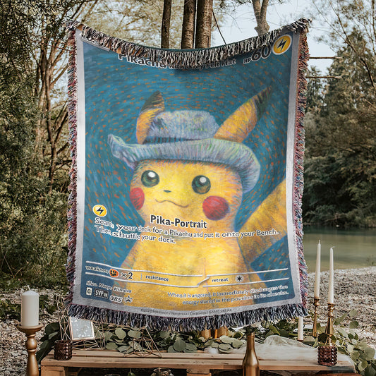 PKM Pikachu With Grey Felt Hat Custom Woven Blanket