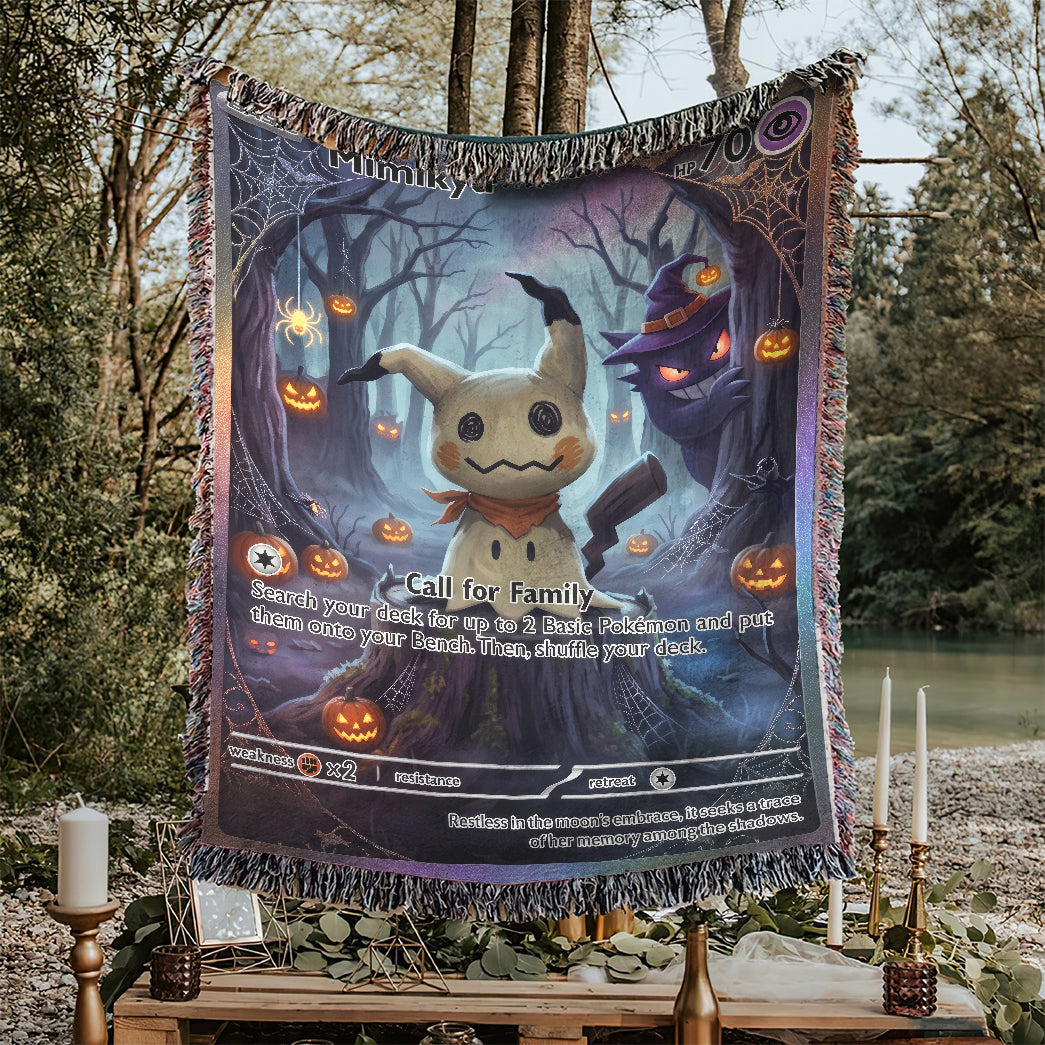 PKM Mimikyu And Gengar Halloween Custom Woven Blanket