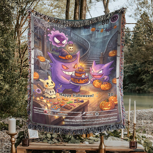 PKM Gengar Evolution Halloween Custom Woven Blanket