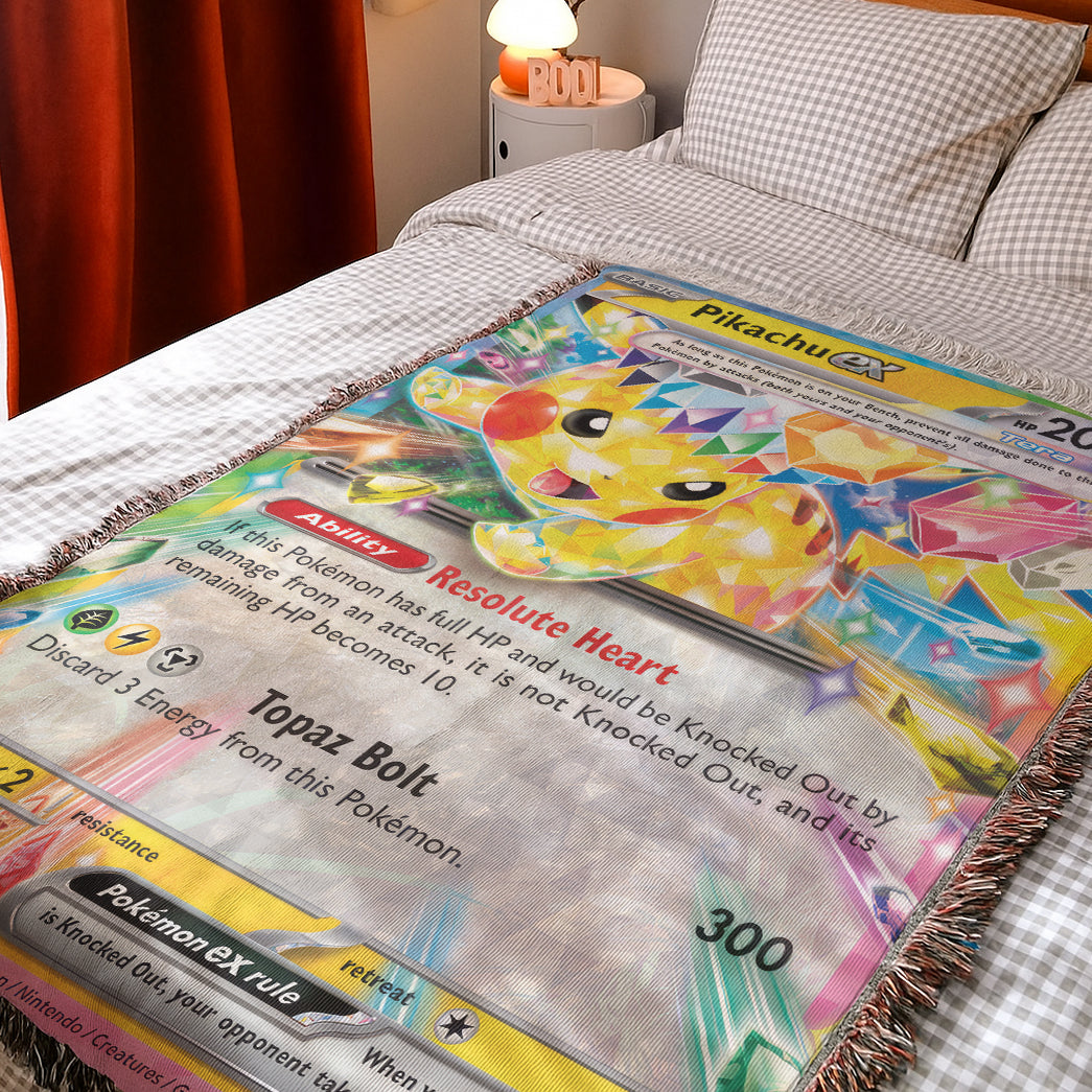 PKM Pikachu EX Card Custom Woven Blanket