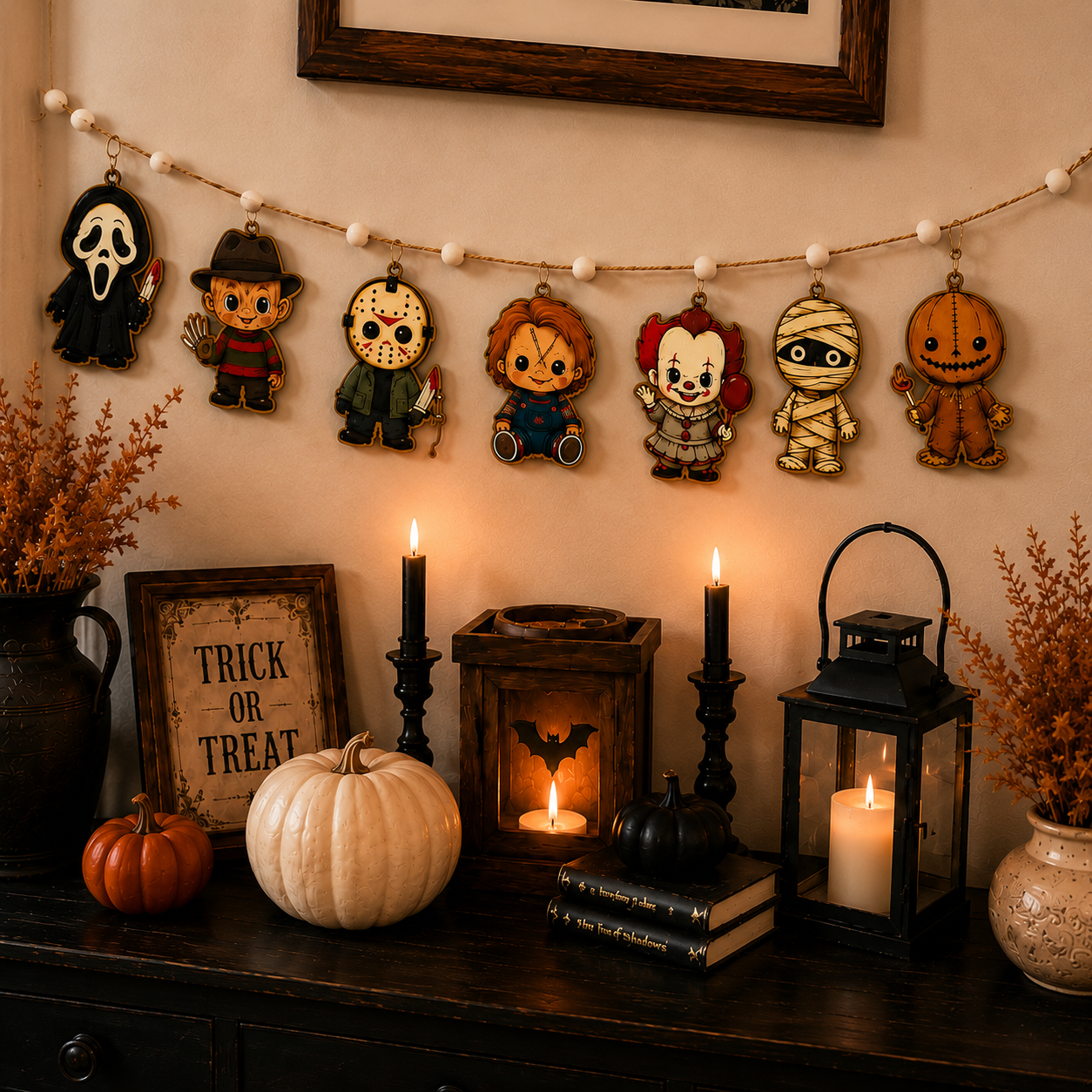 Personalized Halloween Character Wooden Garland