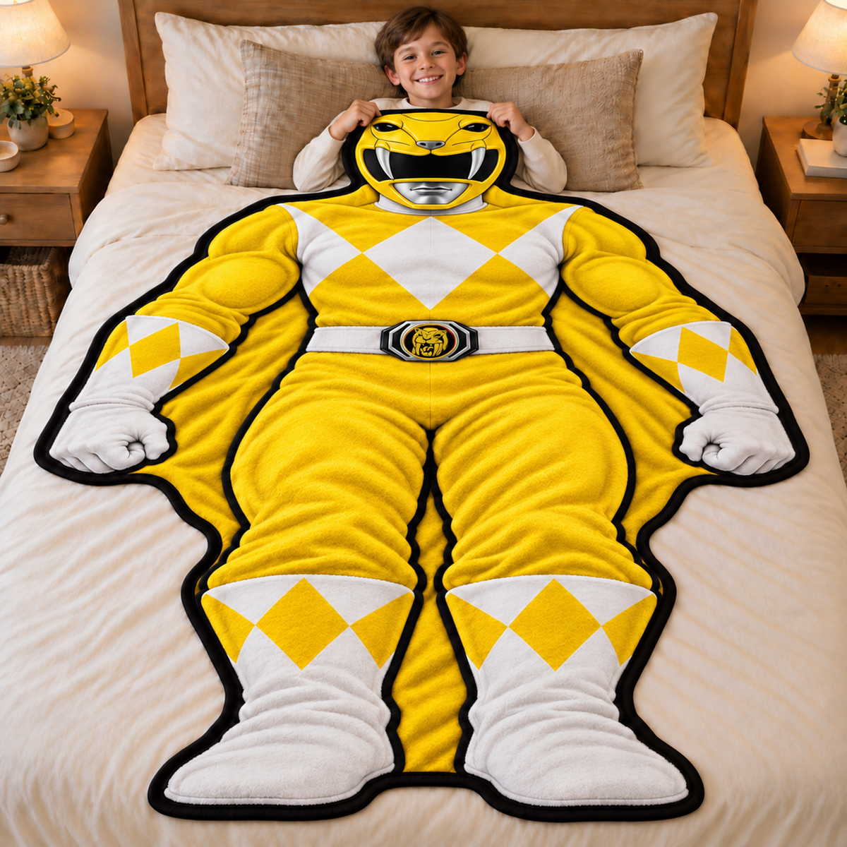 Mighty Morphin Power Rangers Shaped Blanket – Red, Blue, Green, Yellow & Pink Ranger, Superhero Gift for Kids & Fans