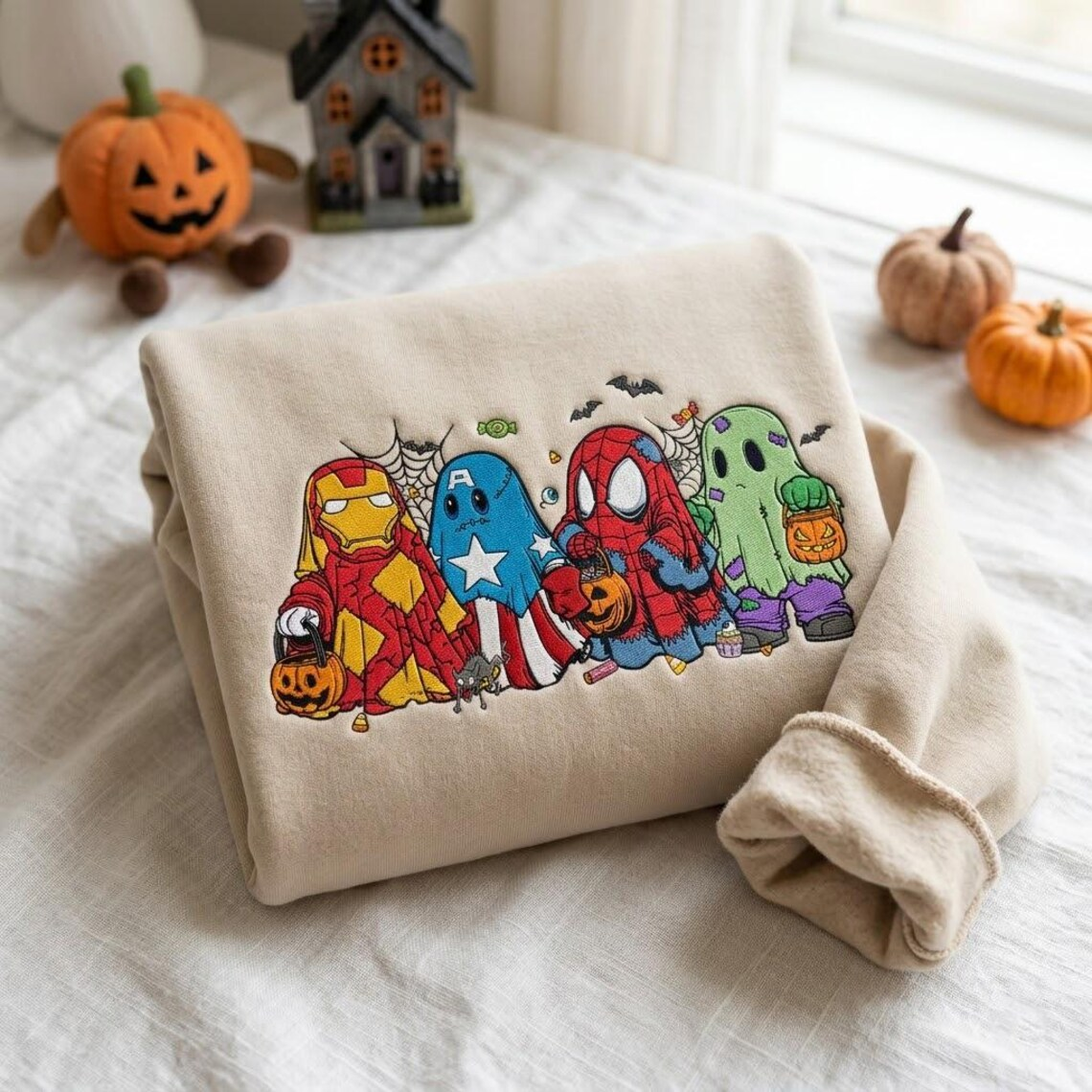 Custom Halloween Super Hero Character Embroidered Trick Or Treat SweatShirt