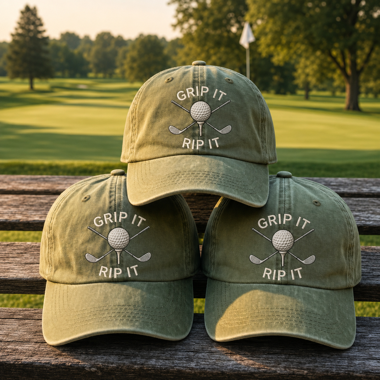 Embroidered Grip It Rip It Golf Dyed Cap