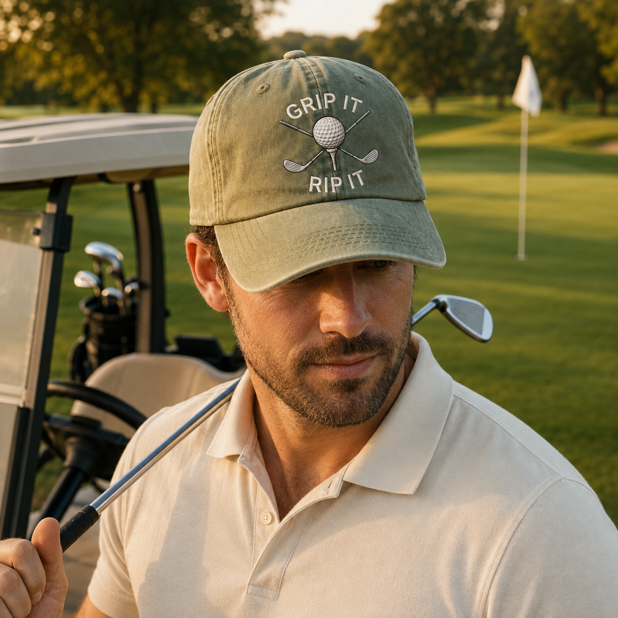 Embroidered Grip It Rip It Golf Dyed Cap