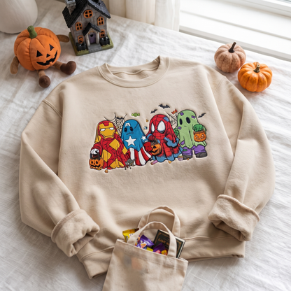 Custom Halloween Super Hero Character Embroidered Trick Or Treat SweatShirt