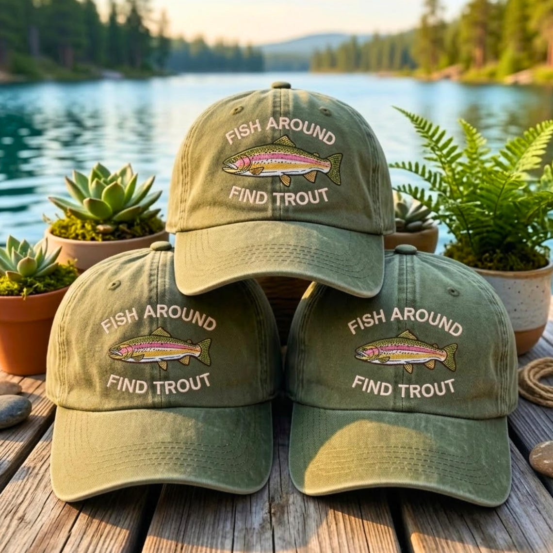 Embroidered Fishing Around Find Trout Dyed Cap