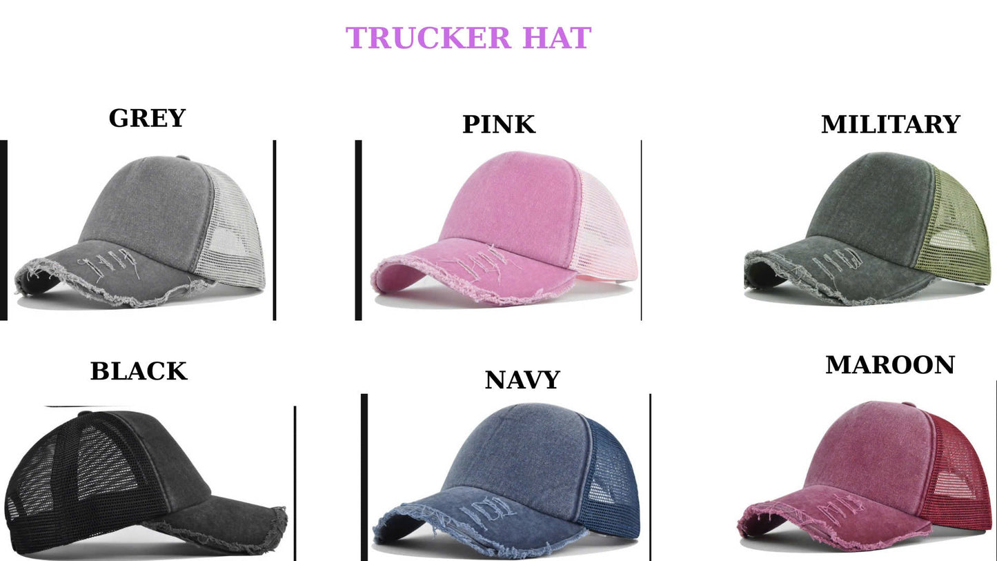 Personalized Embroidered Custom Text Mom Dad Mother's Day Father's Day Dyed Cap Trucker Hat