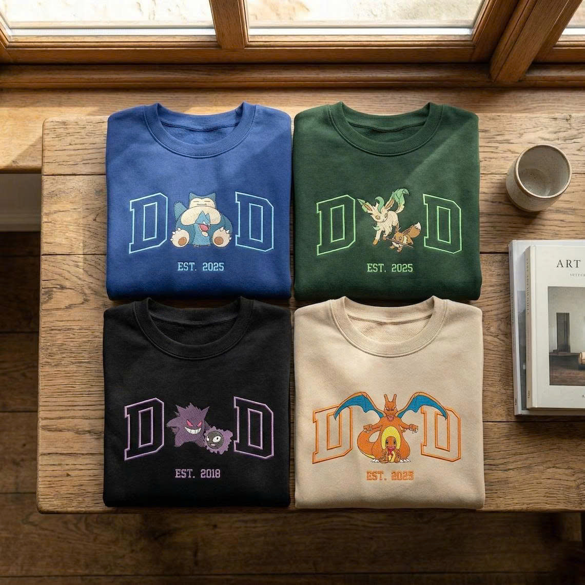 Embroidered PKM Characters Father's Day Gift Hoodie Sweatshirt T-Shirt